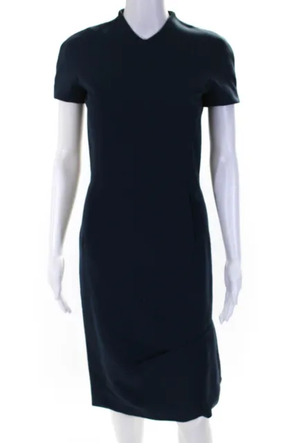 Lanvin Women's Cotton Lined Short Sleeve V-Neck Midi Dress Blue Size 36