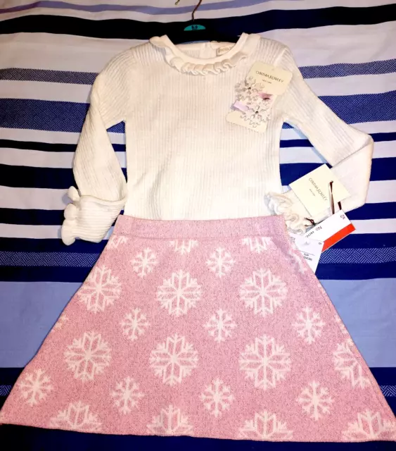 Cynthia Rowley Girls 2 Piece Set Gorgeous Top & Skirt & Hair Clips Age 3-4 Years