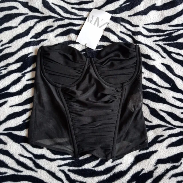 BNWT ZARA BLACK Corset Top Tulle Chiffon Ruched Bustier Gothic