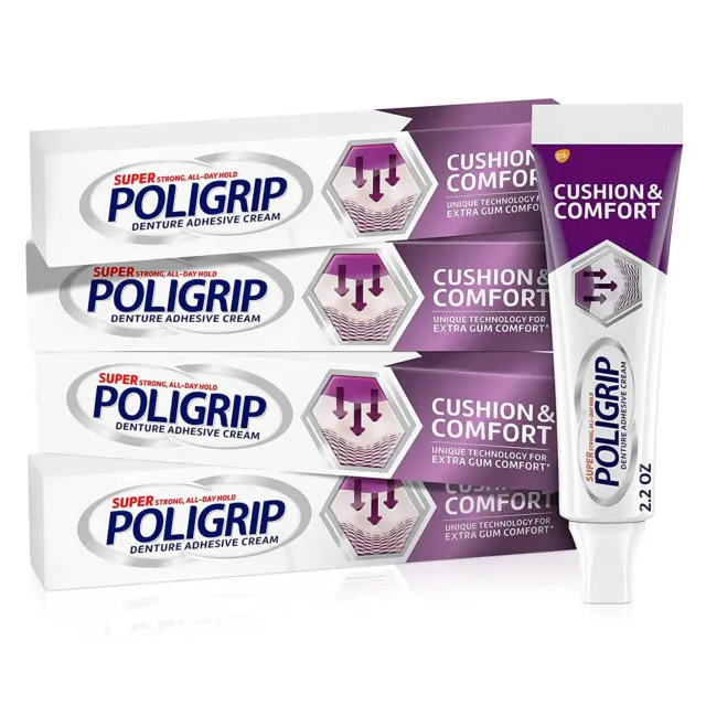 Poligrip Cushion & Comfort Denture and Partials Adhesive Cream for Extra Pack  4