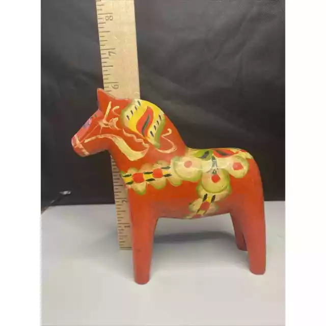 Vtg Nils Olsson Carved Wood Orange Red Dala Horse Akta Dalahemslojd Sweden 6”