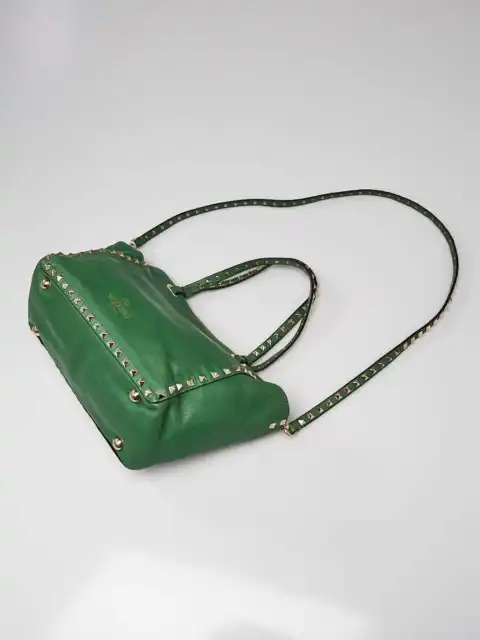 Valentino Green Leather Rockstud Trapeze Small Tote Bag 3