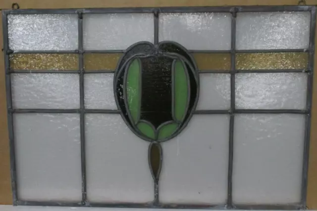 OLD ENGLISH LEADED STAINED GLASS WINDOW Unframed w Hooks Geo 24.25" x 16.5"