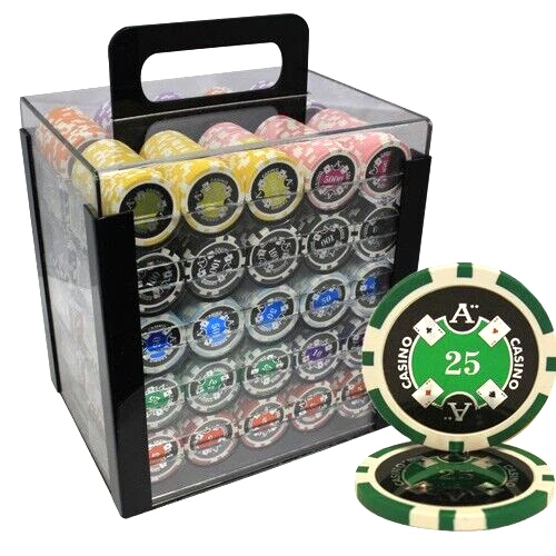 Mrc Poker 1000Pcs 14G Ace Casino Poker Chips Set With Acrylic Case & Chips Tray