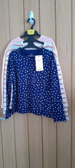 Girls 3pk Cotton Patterned Tops Age 6-7 From Marks And Spencer BNWT