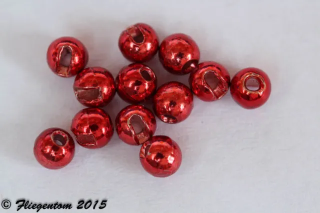 Fliegentom - Tungsten Beads slitted, red metallic - 20 pcs