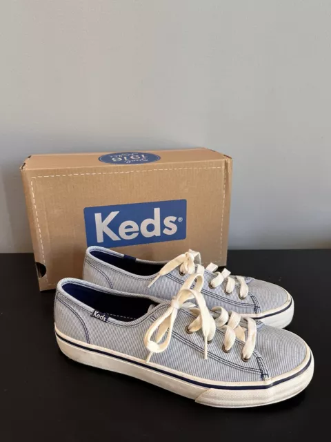 Keds Sneakers Womens 7.5 Double Up Washed Navy Stripe Low Top Lace Up Canvas
