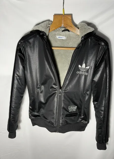 Adidas Chile 62 Nera Argento Taglia S Donna Women Wey Look Shiny Top Jacket