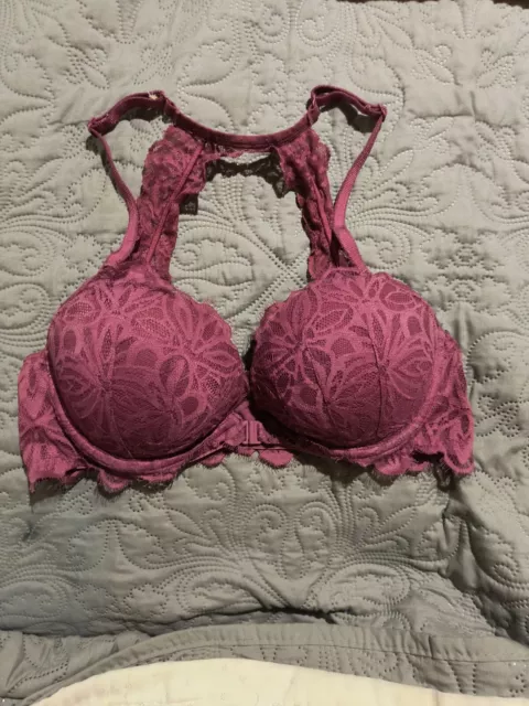 Pink Victorias Secret Push Up Bra Underwire Lace Bralette Burgundy Size M