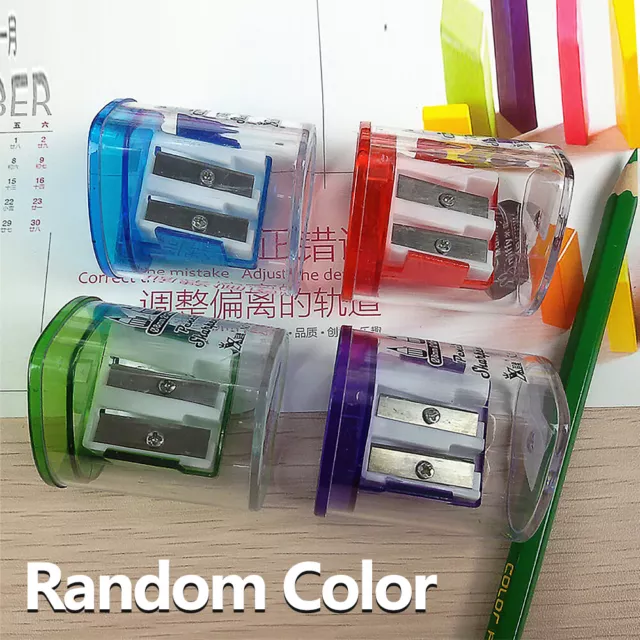 Manual Pencil Sharpener With Container Random Color Dual Holes Kids Adults