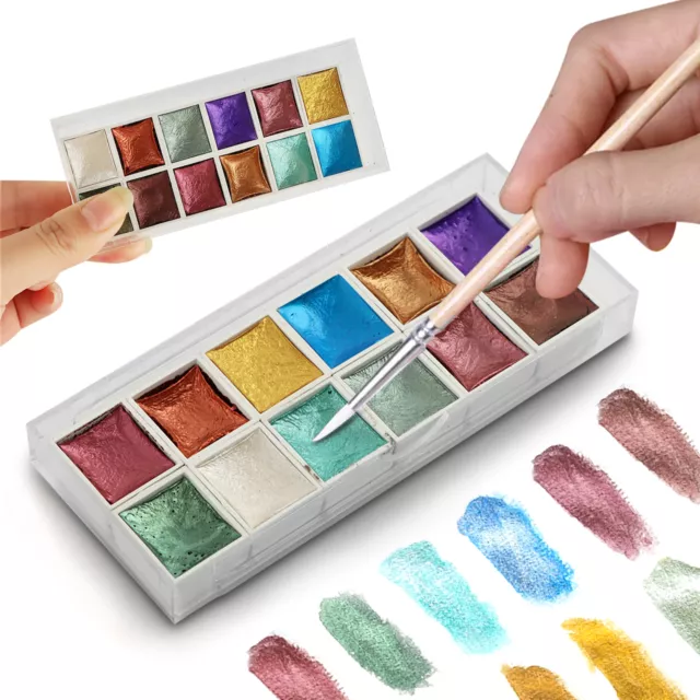12 Colors School Stationery Art Supplies Glitter Watercolor Paint Set Students