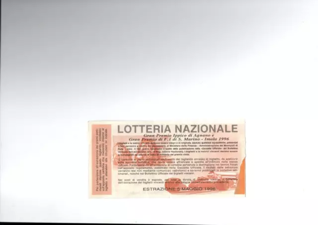 LOTTERIA di agnano e gran premio di  F.1 - BIGLIETTO 1996 2