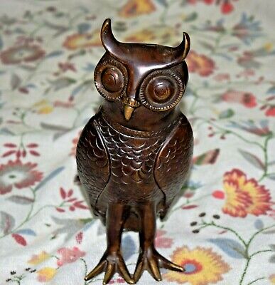 Vintage Owl Brass Showpiece Table Decorative Collectible Night Bird Statue RD89