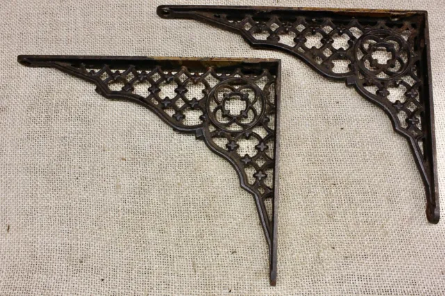 2 Old Shelf Support Brackets Braces 8 X 6” Vintage 1880’s Rustic Clover Lattice 2