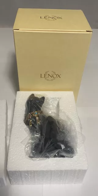 Lenox Black Jack Cat Figurine Jeweled Collar 24K Gold & Crystals Matte Finish