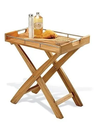 23" A Grd Teak Spa Bath Butler Side Tray Shower Stool Patio Table Outdoor Indoor