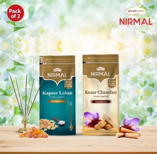 2 X NIRMAL KESAR SANDAL & KAPOOR LOBAN COMBO PACK INCENSE STICKS  150gX 2 PACK