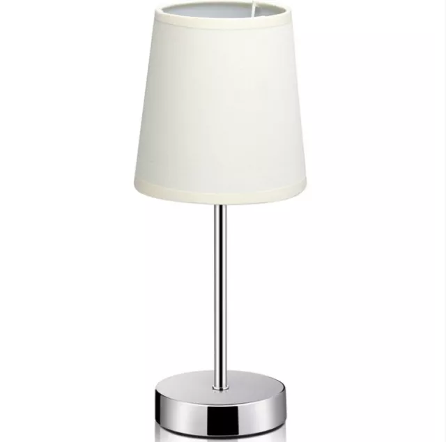 Lampada da Tavolo Lume da Comodino Acciaio Cromato e Tessuto Beige 15W