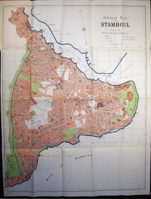 Circa 1924 Turkey Constantinople City Plan Stamboul Istanbul Color Folding Map