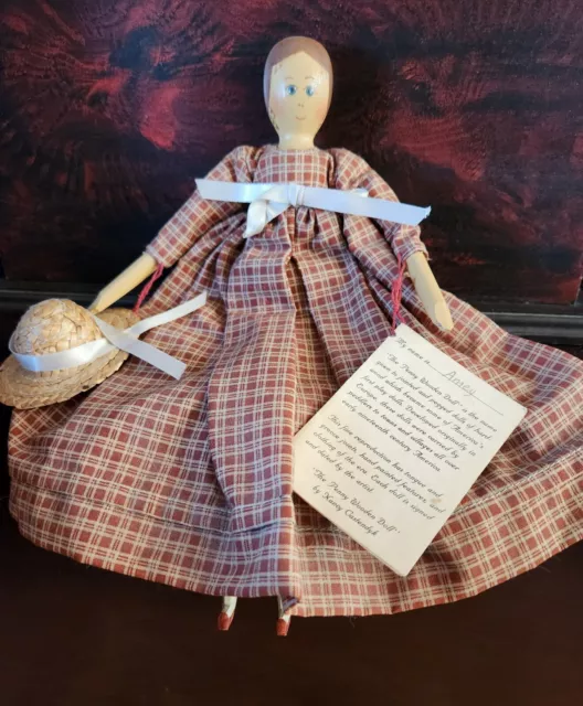 Vintage Penny Wooden Peg Doll Signed Nancy Castendyk Amey Handmade Handpainted 