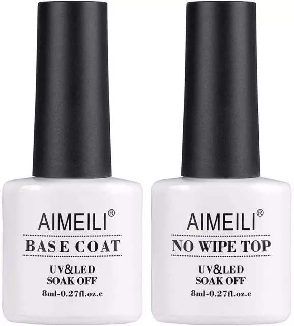 AIMEILI UV LED Gellack Gel Nagellack Base & No Wipe Top Coat Unterlack & Überlac