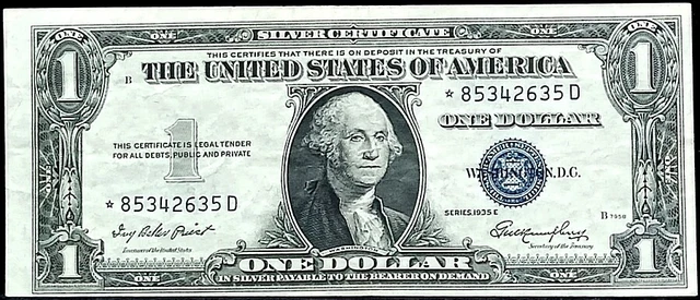 1935 E $1 One Dollar Silver Certificate Error Star Note FR 1614* Crisp XF