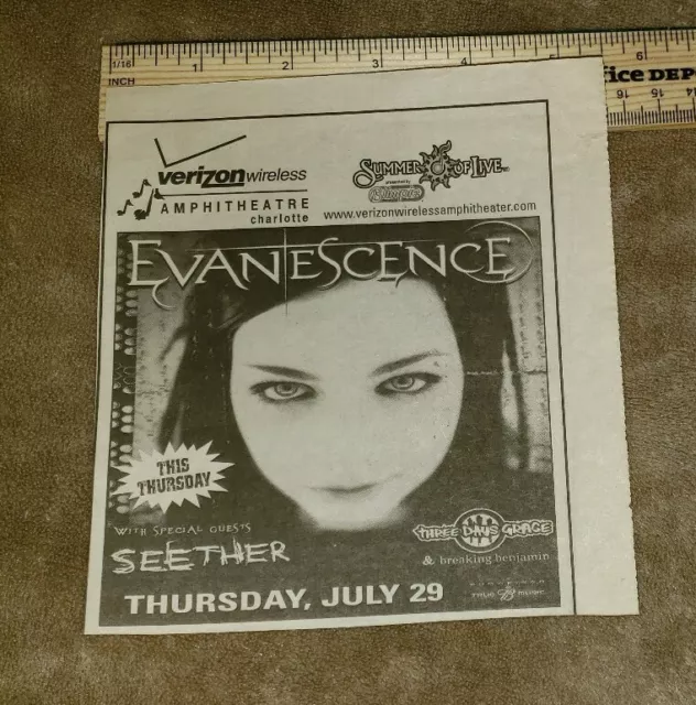 EVANESCENCE newspaper concert ad charlotte nc