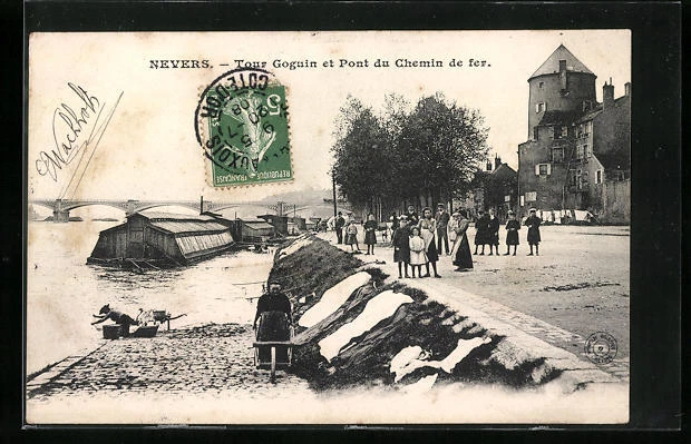 1908 CPA Nevers, Goguin Tower and Railway Bridge