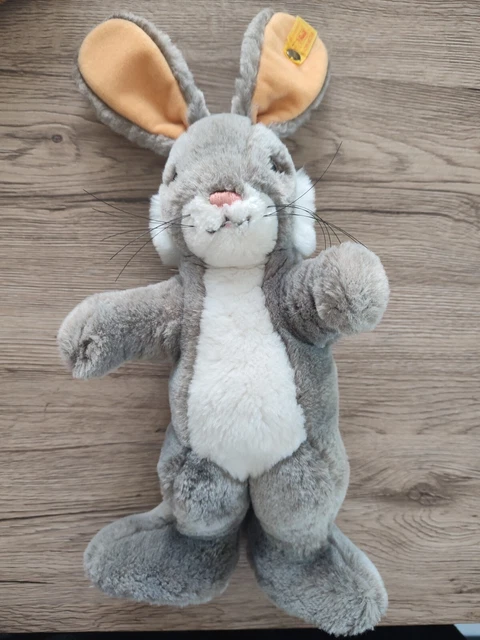 DOUDOU peluche rare vintage 1995 lapin de paque STEIFF gris blanc 30 / 37 cm