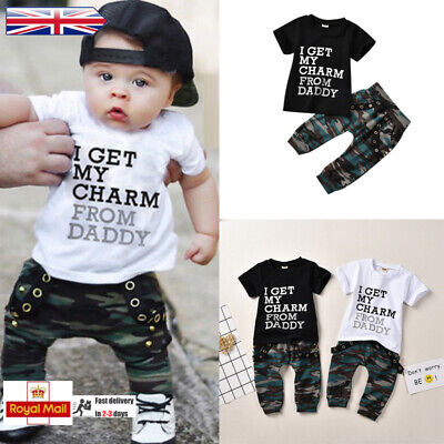 Newborn Baby Boys Clothes Letter Camo Tops Trousers Pants Tracksuit Outfits Set