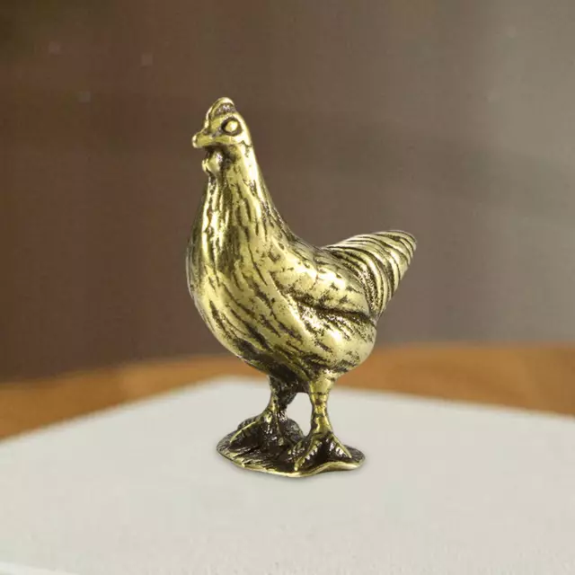 Brass Chicken Figurine Miniatures Vintage for Desktop Living Room Office