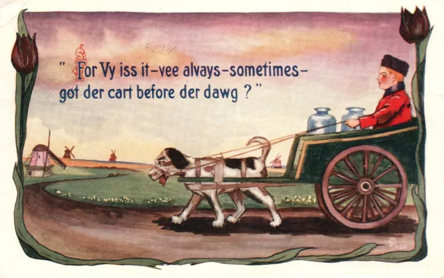 Vintage Postcard 1918 Dog Pulling A Cart with Two Gallon of Waters Animal Comics