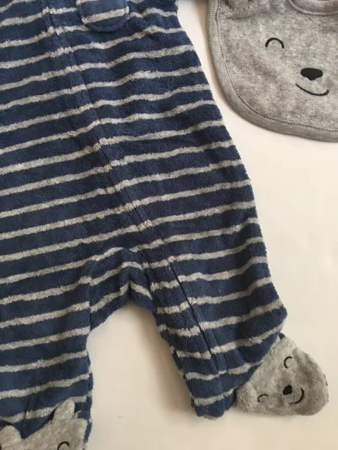 Carters Baby Boy Bear Terry Coverall Hat Bib Set Size Newborn 9 Months Navy Grey 2