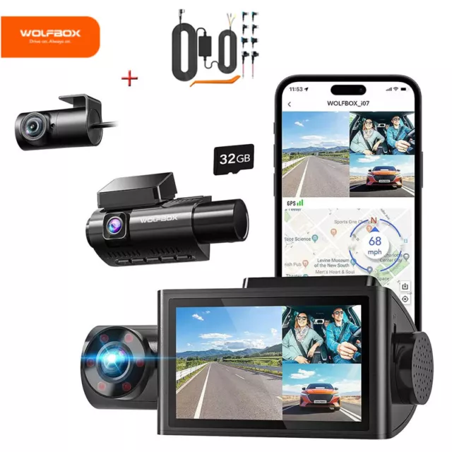 WOLFBOX I07 Dash Cam 3 Channel 4K+1080P/1440P+1080P+1080P With WiFi Car Monitor