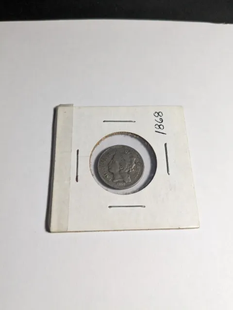 1868 Three 3 Cent Nickel Piece United States Coin