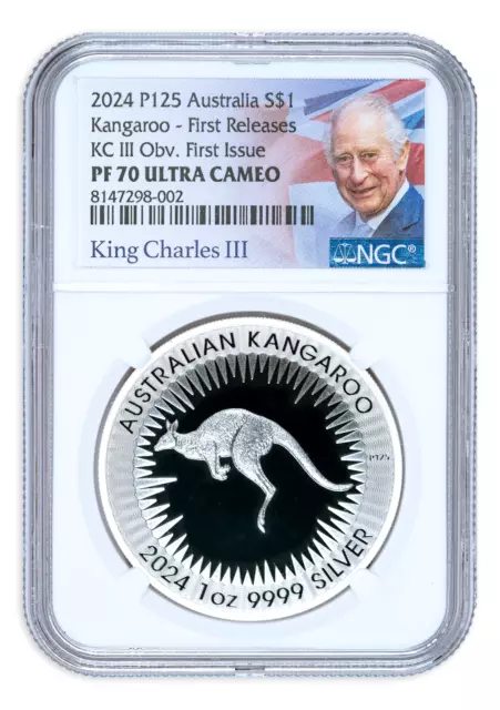 2024 $1 Australia Kangaroo Proof 1 oz Silver NGC PF70 King Charles First Issue!