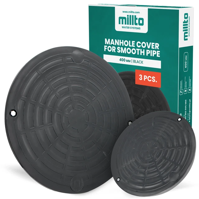 3x Millto™ Schachtdeckel Kanaldeckel Kontrollschacht Abdeckung 400mm Glattrohr