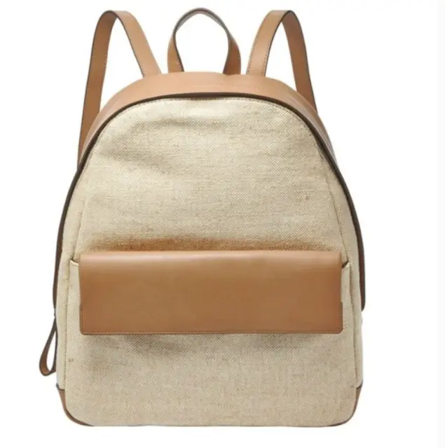 Skagen Aften Tan Brown Canvas Leather Backpack