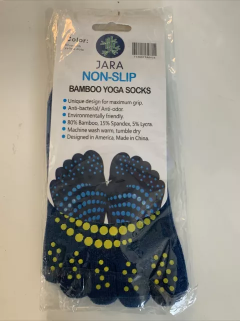 Blue JARA Bamboo Yoga Socks Full Toe Non Slip No Show S-M Control/Balance One