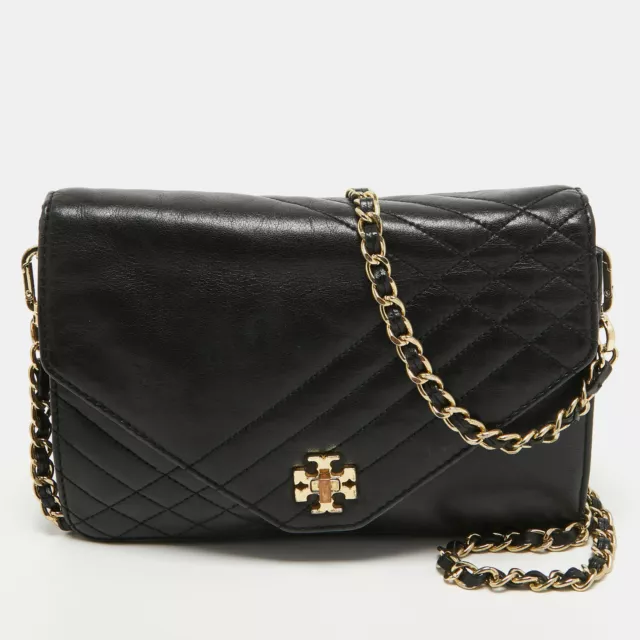 Tory Burch Black Leather Kira Envelope Flap Chain Bag