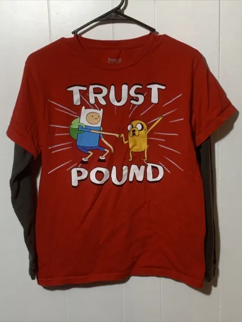 Adventure Time  Youth XL T SHIRT TRUST POUND  red black long sleeve T shirt