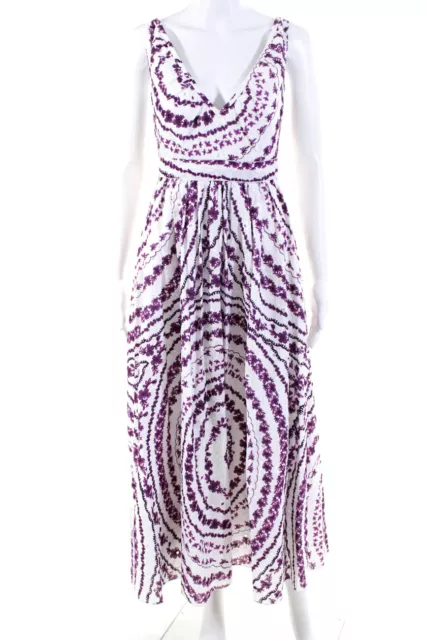 Giambattista Valli Womens Embroidered Floral Midi Dress White Purple Size IT 44