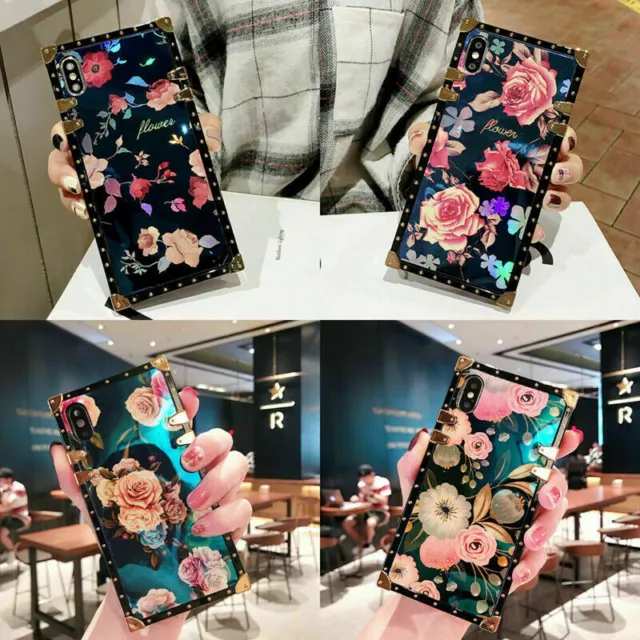 Square Flower Phone Case For iPhone 11 12 13 14 Pro Max Samsung S20 S21 S22 S23