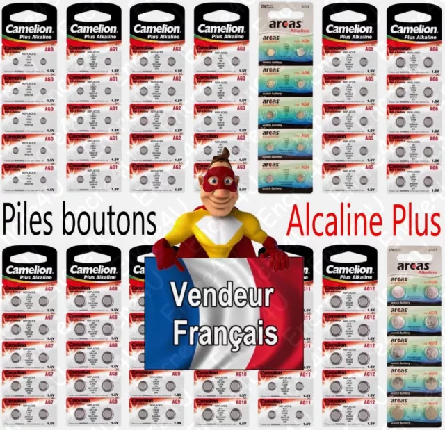 Piles/Battery boutons Alcaline 1,5V AG0 LR63 LR521 379 2 10 20 50 AG3 AG10 AG13