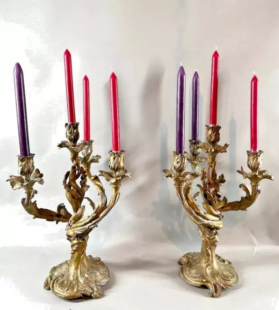 Pair of Antique French Louis XV Bronze Candelabras - 19th Century 2