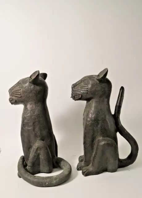 Paar große Bronze Leoparden 45cm FM50 Beautiful Pair Panthers Yoruba Ife Benin