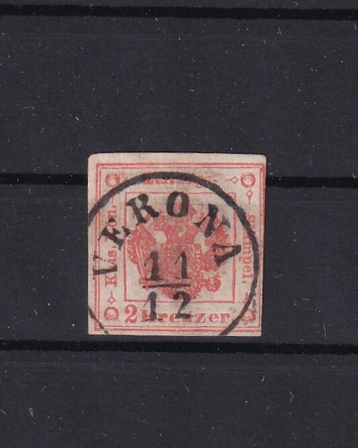 Österreich Zeitungsstempelmarke Lombardei Nr. 2, herrlicher Verona Stempel