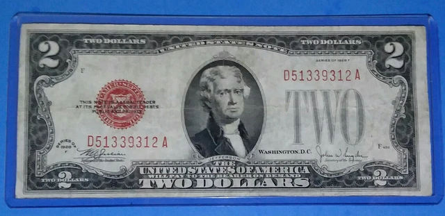 *1928 F $2 USN,Large Red Seal, VF. CIRC. ! OLD US CURRENCY! NICE !