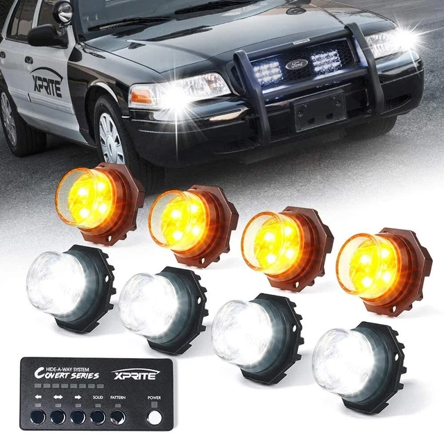 Hide-A-Way LED Strobe Lights Kit White Amber Hazard 8 Headlight w/ Control Panel