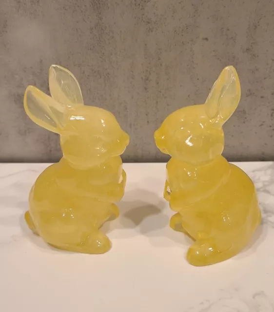 Lucite Rabbits Yellow White Marble Figurines Standing Hind Legs Curious Set  2